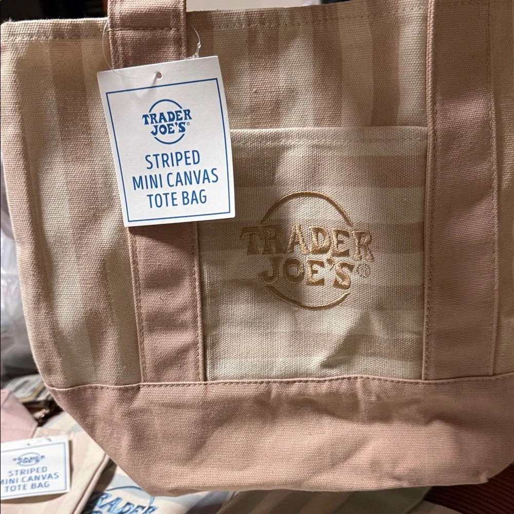 Trader Joe's Striped Mini Canvas Tote Bag - Beige